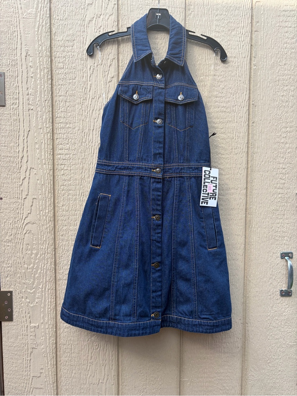 Dark Blue Denim Halter Mini Dress - Alani Noelle for Future Collective